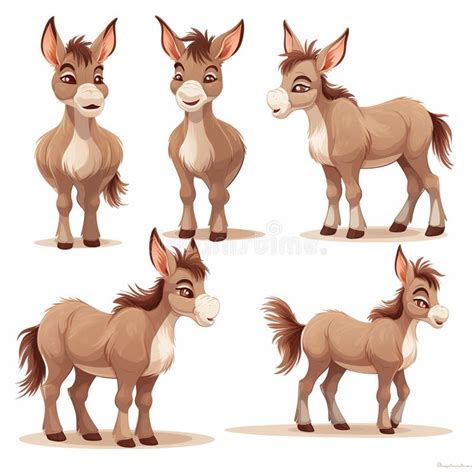 Donkeys Set Cartoon Illustration Of Donkeys Vector Set For Web Design