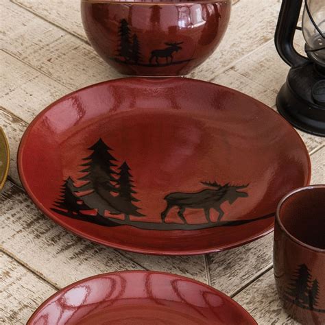 Moose Lodge Stoneware Dinner Plate Moose Decor Rustic Plates