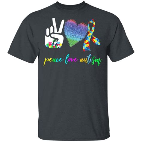 Peace Love Autism Puzzle Pieces Ribbon Autism Awareness T T Shirt