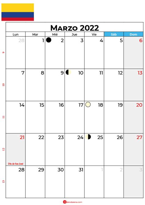 Descargar Calendario Marzo 2022 Colombia Para Imprimir