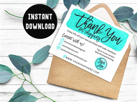 Teal Small Business Thank You Cards Thank You For Shopping Etsy Singapore