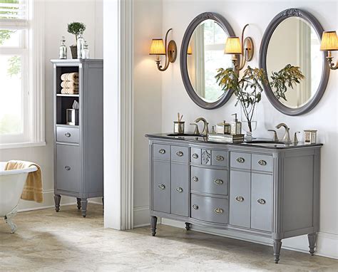 Made from solid mahogany wood with cherry veneers, the empire vanity offers a double door cabinet accented with metal etched fronts and two side drawers for all your storage needs. Home Decorators Collection Wellington 61 in. W x 22 in. D ...
