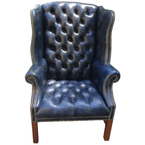 Shop for blue leather chairs online at target. Fabulous Navy Blue Leather Tufted Wing Chair For Sale at ...