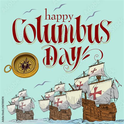 Happy Columbus Day Handmade Vector Illustration Stock Image And