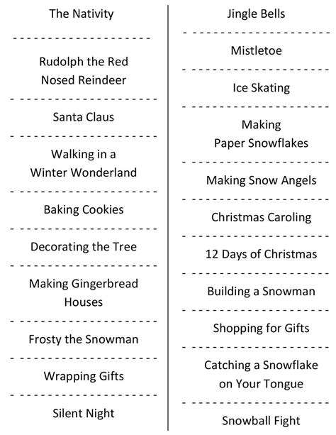 Pictionary words for kids can be hard to find, especially if you are playing with a diverse age group. Christmas Charades (free printable party game)