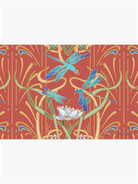 Art Nouveau Dragonflies Pattern Deep Coral Mask By Ldianejohnson