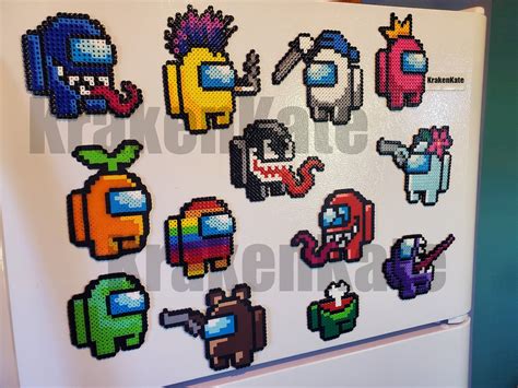 Among Us Imposter Crewmate Perler Bead Magnet Set Of 13 Etsy