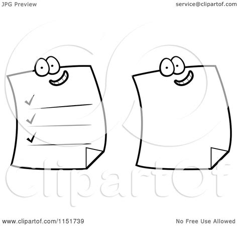 Cartoon Clipart Of Black And White Papers Vector