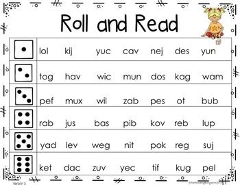 Nonsense Word (CVC) Roll and Read {GREAT for DIBELS/RTI} | TpT