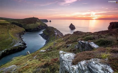 Great Sunsets Celtic Sea Cornwall Rocks Boscastle Vegetation