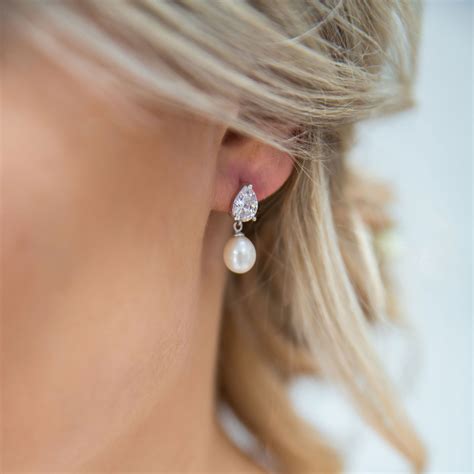 Teardrop Cubic Zirconia And Drop Pearl Earrings TigerLily Jewellery