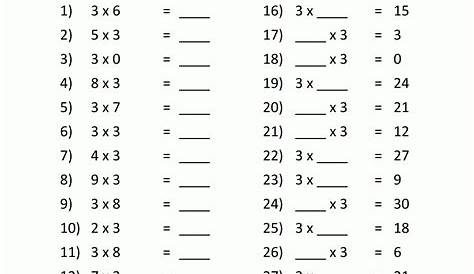times 3 multiplication worksheets