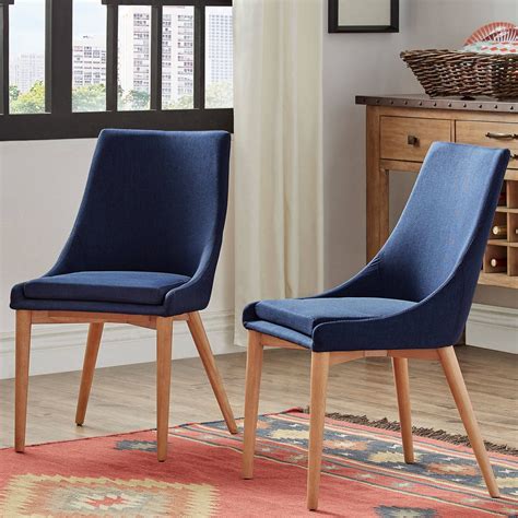 Chelsea Lane Mid-Century Modern Linen and Oak Dining Chairs, Set of 2