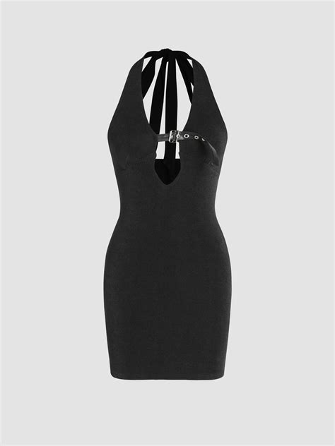 Solid Belted Cut Out Mini Dress Cider