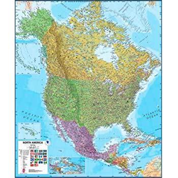 Amazon North America Laminated Wall Map Laminated Map Of North