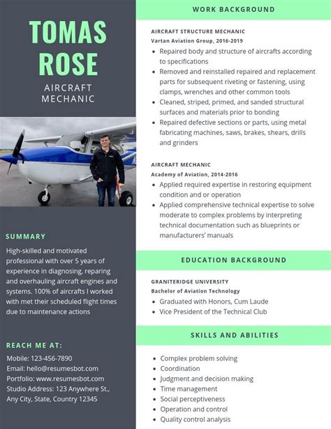 Aircraft Mechanic Resume Samples And Tips Pdfdoc Examples Rb