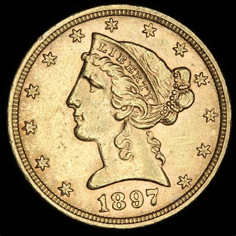 1897 5 Five Dollars Liberty Head Half Eagle Gold Coin Pristine Auction