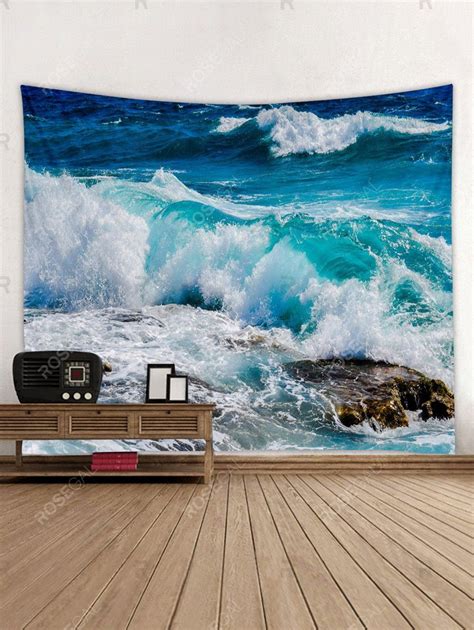 Wall Hanging Art Ocean Wave Stone Print Tapestry Ocean Waves Hanging