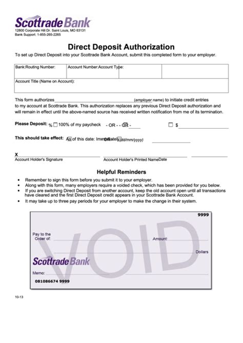 Fillable Direct Deposit Authorization Form Printable Pdf Download