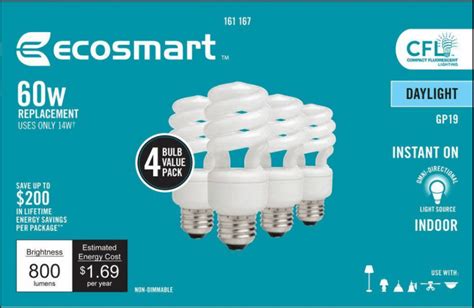 Ecosmart 60 Watt Spiral Daylight Cfl 4 Pack