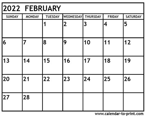 February 2022 Calendar Printable Receipts