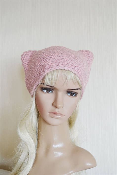 Pink Pussy Hat Cat Ear Hat Winter Hat Pink Cat Hat Outdoors Etsy