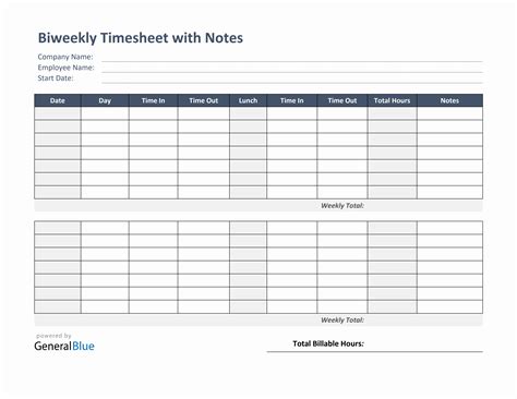 Printable Simple Biweekly Timesheet Template