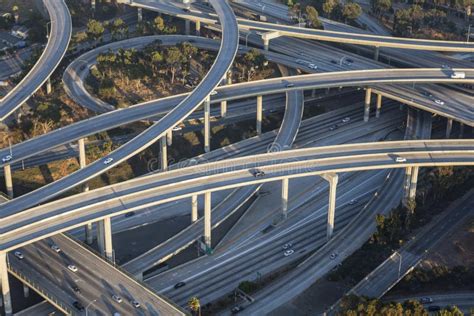 Los Angeles 110 And 105 Freeway Interchange Aerial Stock Photo Image