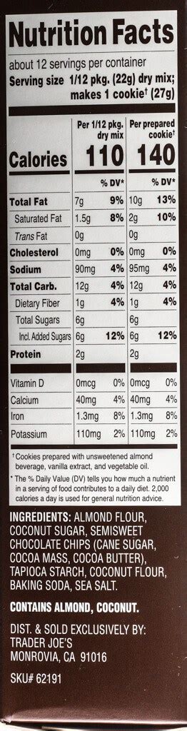 I love taking those and putting them into my food processor, along with sugar. Trader Joe's Almond Flour Chocolate Chip Cookie Baking Mix ...