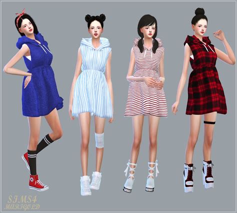 Hood Sleeveless Dress후드 민소매 원피스여자 의상 Sims4 Marigold