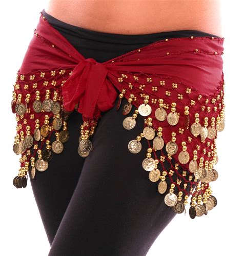 Rose Red Hip Scarf With Gold Coins By High Quality Designs On