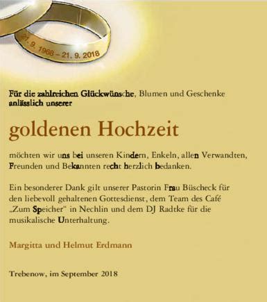 Die diamantene hochzeit ist ein jubiläum, das tatsächlich echten seltenheitswert hat. Goldene Hochzeit Anzeige Zeitung