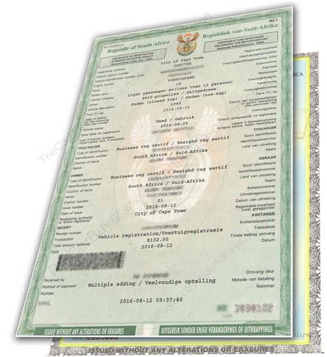 Vehicle Registration Certificate Cars Papers South