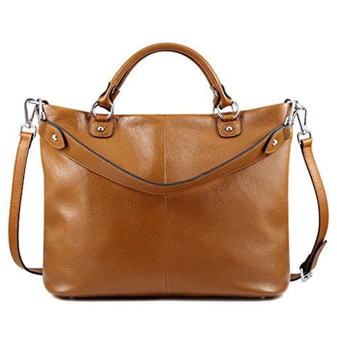 Kattee Womens Soft Genuine Leather 3 Way Satchel Tote Handbag Brown