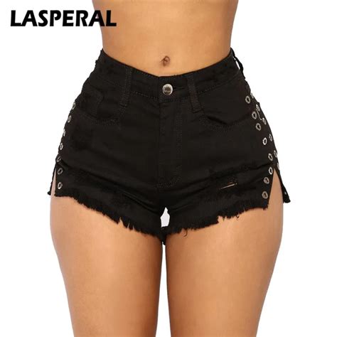 Laspearl Women Jeans Shorts 2018 Fashion Casual Skinny Black Denim