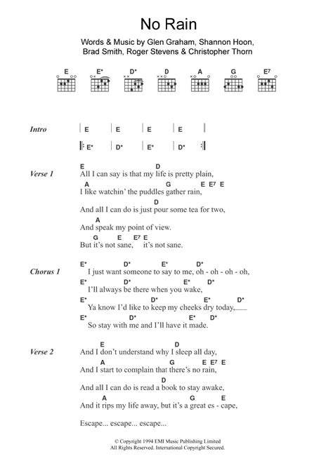 We have an official no surprises tab made by ug professional guitarists. No Rain by Blind Melon - Guitar Chords/Lyrics - Guitar ...