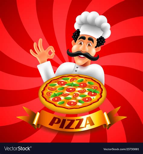 Cartoon Italian Pizza Chef On Red Background Vector Image