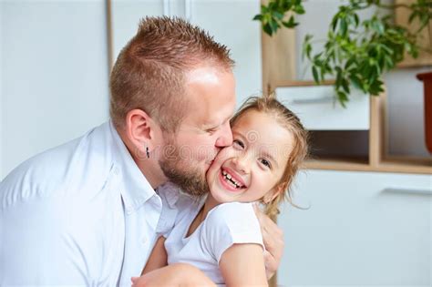 Father And Daughter In White Spending Time At Home Stock Image Image Of Love Kissing 184440865