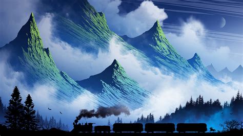 Mountain And Train Art Wallpaper 3840 X 2160 Wallpaper