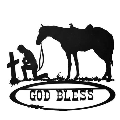 Buy God Bless Cowboy And His Horse Kneeling At The Cross Metal Art By