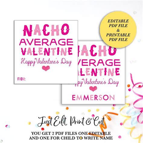 editable valentines day cards chip bag valentine tags nacho etsy valentine day cards