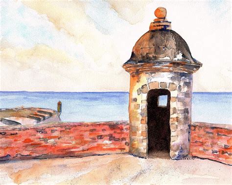 Puerto Rico Sentry Box Ocean View Painting By Carlin Blahnik