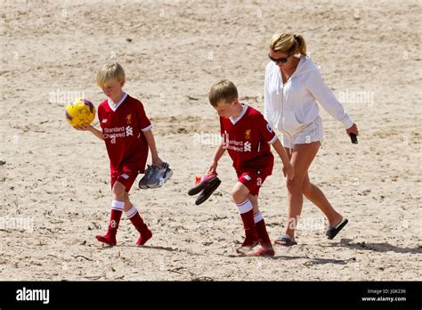 Crosby Beach Merseyside Uk Football Children Soccer Ball Sport