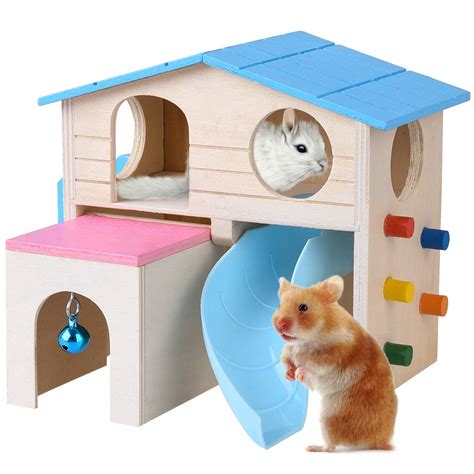 Petacc Hamster House Wooden Pet Cabin Small Animal Hideout Deluxe