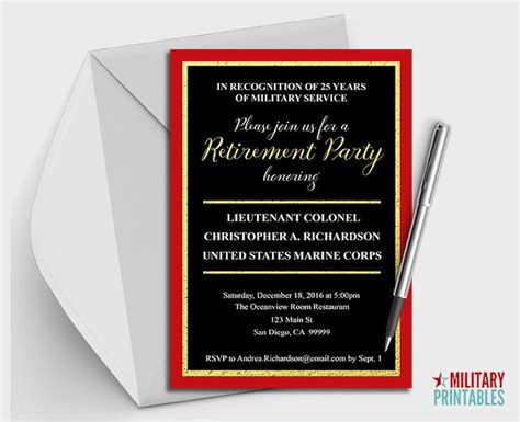 Marine Corps Retirement Party Invitation Printable Editable Invitation