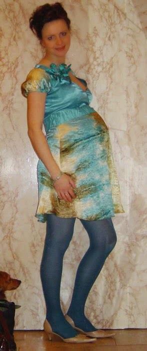 pregnant in pantyhose cute housewife in blue