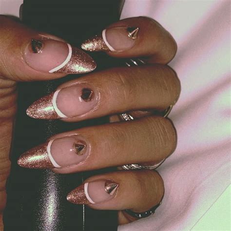 Rihanna Clear Gold French Manicure Glitter Studs Nails Steal Her Style
