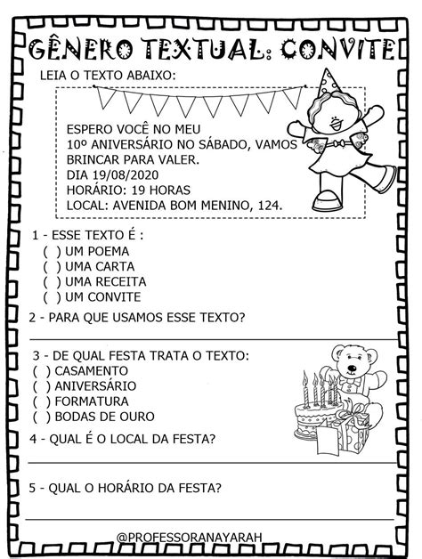 Atividades Sobre Gêneros Textuais 6 Ano