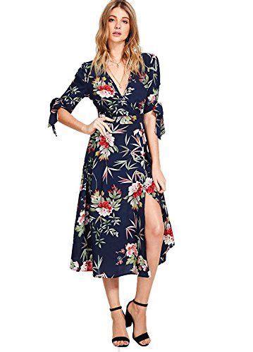 Milumia Womens Boho Deep V Neck Floral Chiffon Wrap Split Long Maxi Dress Maxi Dress Formal