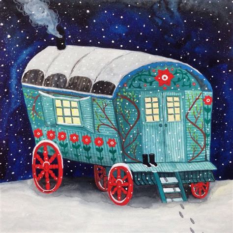 Christmas Caravan Snow Illustration Happy Art Illustration Art